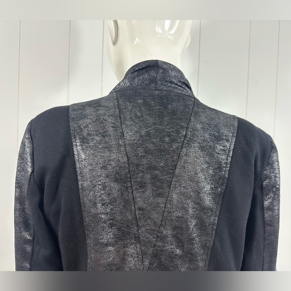 Cache Sz S Black Coated Drape Open Front Cardigan Sweater Side & Sleeve Zip - Picture 8 of 13